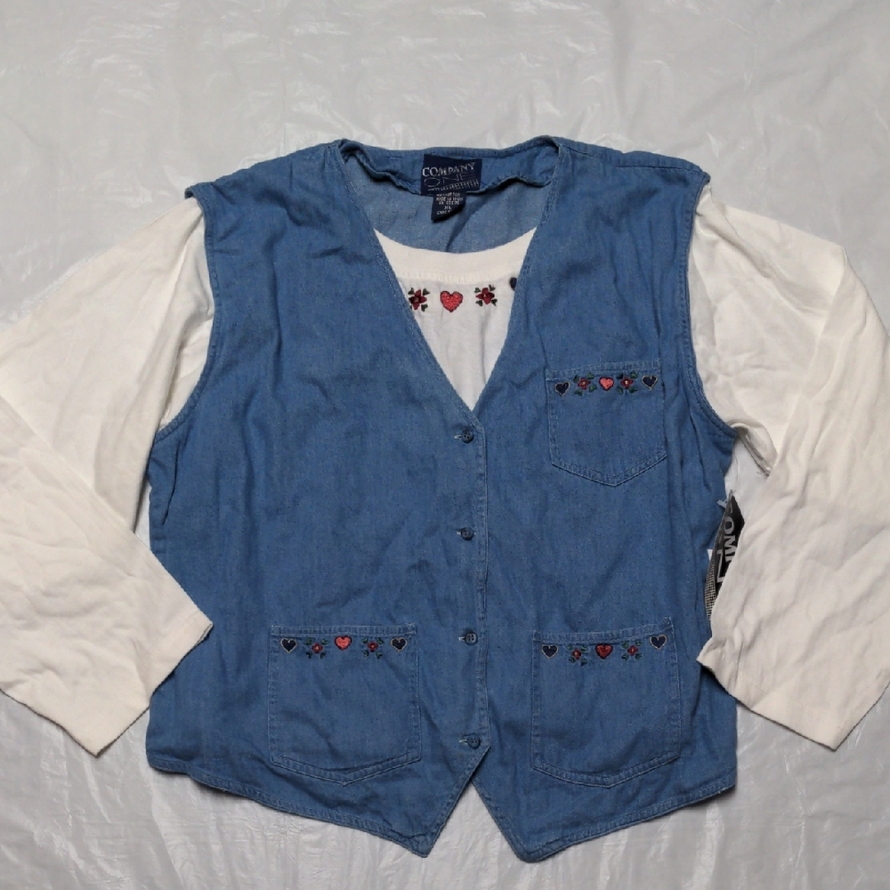 Vintage Cottagecore Boho Denim Chambray Vest Top Embroidered NWT Size XL